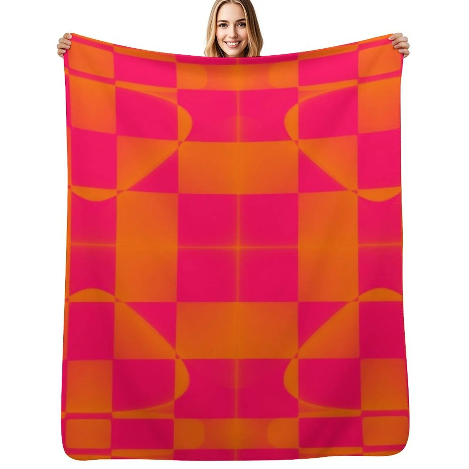 

Popping Pink and Orange Throw Blanket Soft Plush Plaid For Sofa Thin Multi-Purpose Sofa Quilt Blankets