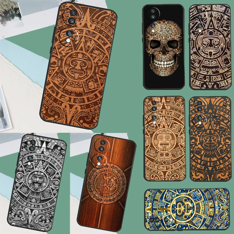 Mayan Calendar Wood Pattern Phone Case For Honor 90 Magic 5 Lite 70 50 Honor X8 X6 X7 X9 a 9X 8X Magic 5 Pro Back Cover