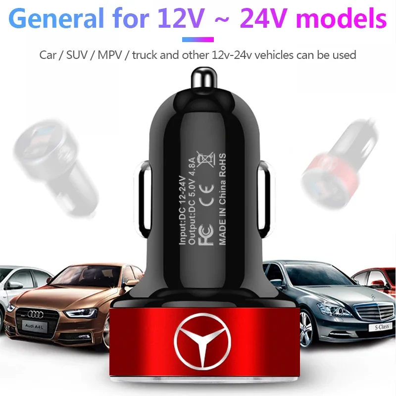 Car Charger 2 USB Ports Fast Charging Digital Display Car Accessories For Mercedes Benz A B C R G Class AMG W211 W204 W210 W251