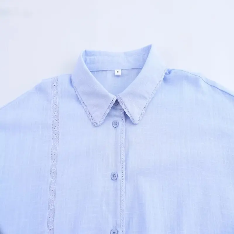 Autunno 2024 Fasionable misto lino da donna lungo Sve irt pizzo rifinito tutto-fiammifero nuovo arrivo vestibilità ampia confortevole irt