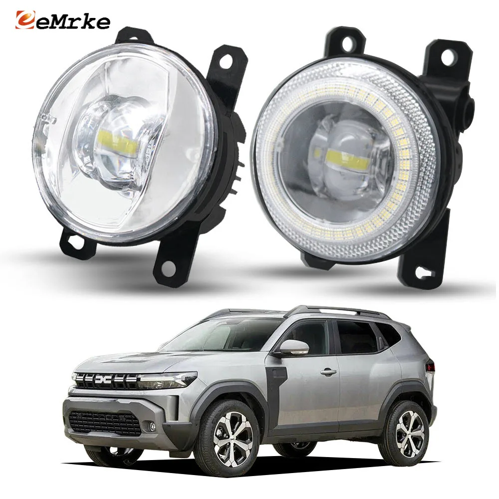

Светодиодный прожектор DRL для Dacia Renault Duster Oroch 2010-2020 2021 2022 2023 2024, противотуманная фара + кольцо «ангельские глазки», аксессуары для вождения