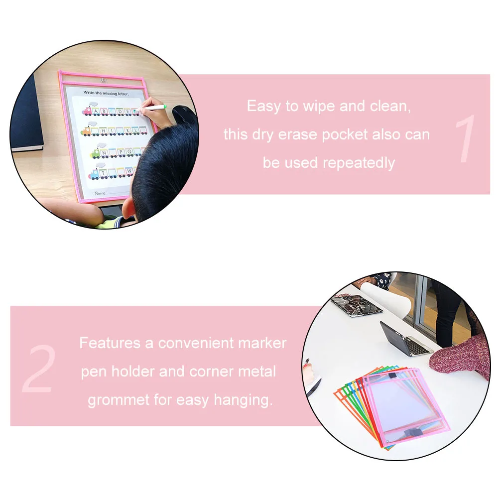 

8Pcs Dry Erase Pockets Reusable Sheets Protectors Clear Both Sides Easy Wipe File Storage Dry Erase Pockets