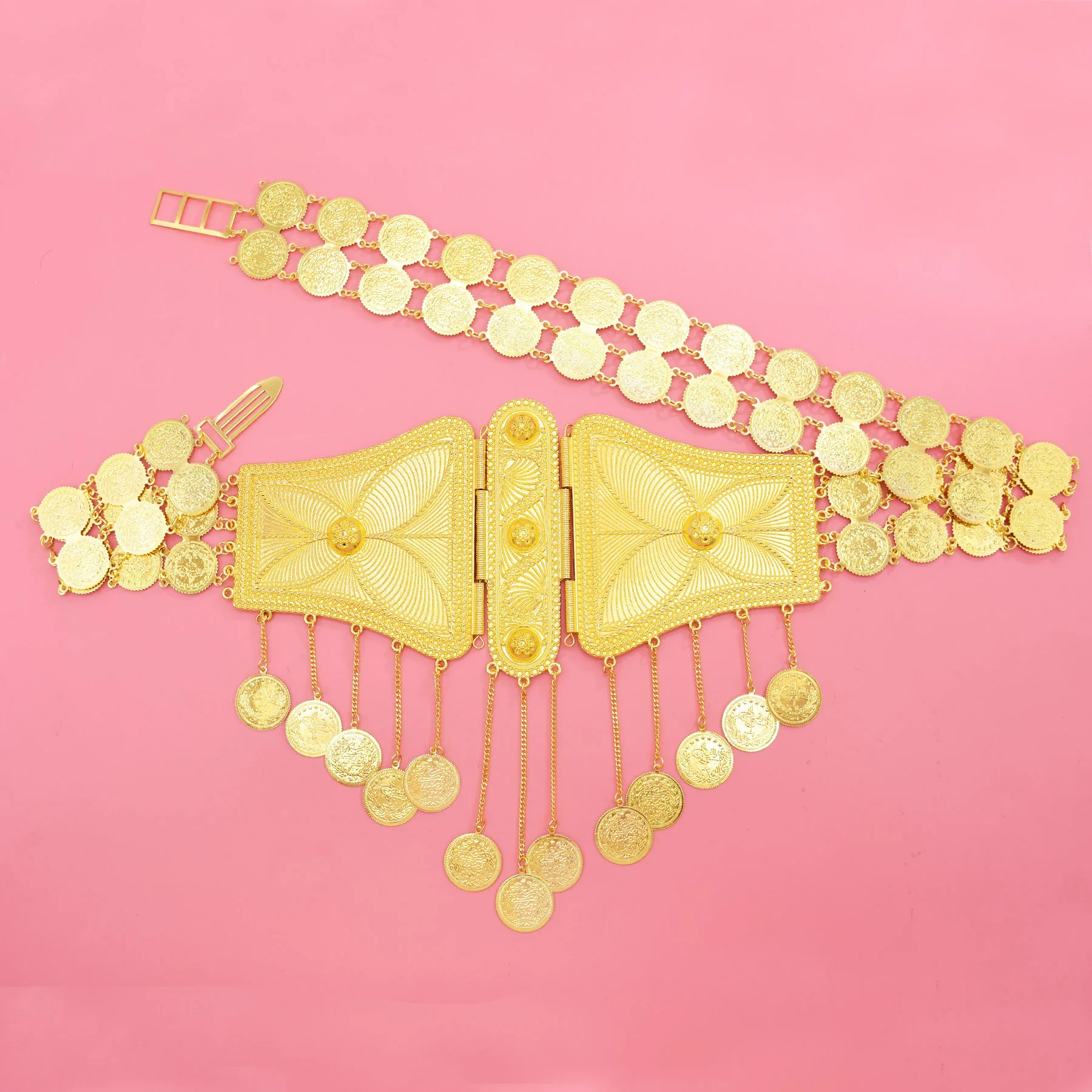 خمر سبيكة معدنية عملة شرابة تصميم الأزياء الخصر سلسلة الذهب فراشة حزام كبير التبعي الشرق الأوسط دبي المجوهرات #6