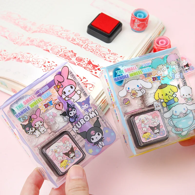 New Sanrio Creative Cartoon Big Set Roller 4-in-1 Seal Painting Doodle With Handle Seal Set Kids Learn To Encourage Toy Prizes