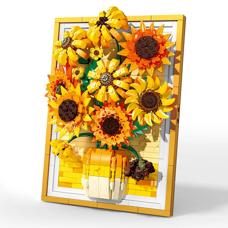 

1011pcs New Plant Flower Model Sunflower Photo Frame Building Block Set Ornament Adult and Children's Toys Gift