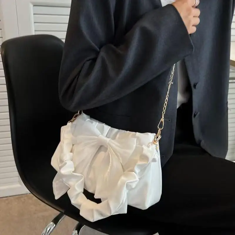 

【xxx】Sweet Bow Shoulder Bag Commuting For Women Ruched Strap Underarm Bags Handbag With Large Bow Casual Tote Bag For Daily[S14]