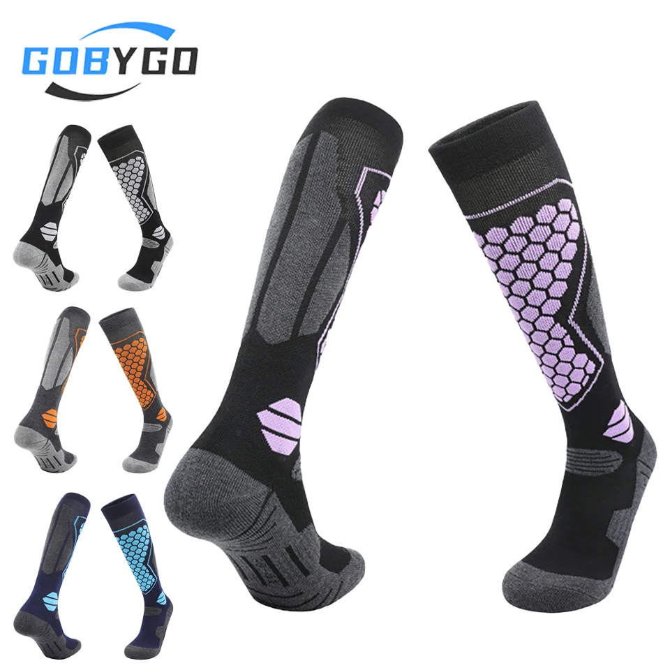 

GOBYGO 1Pair Long Thick Ski Socks High-elastic Sock Opening Sock Sole Anti-slip Strip Bottom Of The Towel Keep Warm Hiking Socks