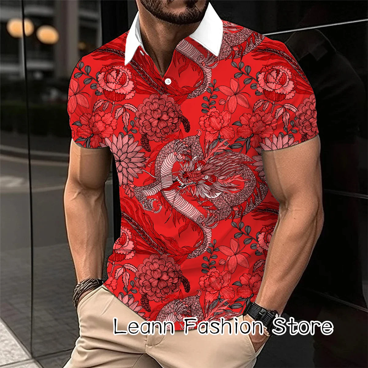 2024 Chinese Dragon New Year Polo Shirt Summer Men Vintage Clothing High Quality Casual Tops Tees Fashion Button Lapel Camiseta