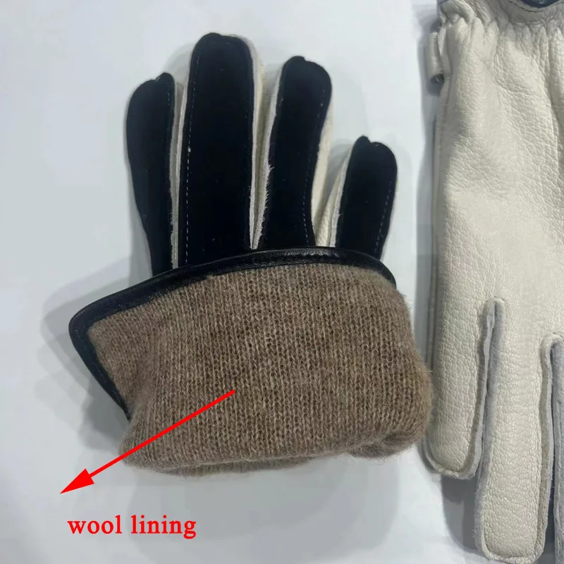 Locomotive Retro Sports Leather Gloves For Men Winter 100% Deer Skin Touched Fleece Lined Warm Black Mittens Youth Husband Gift