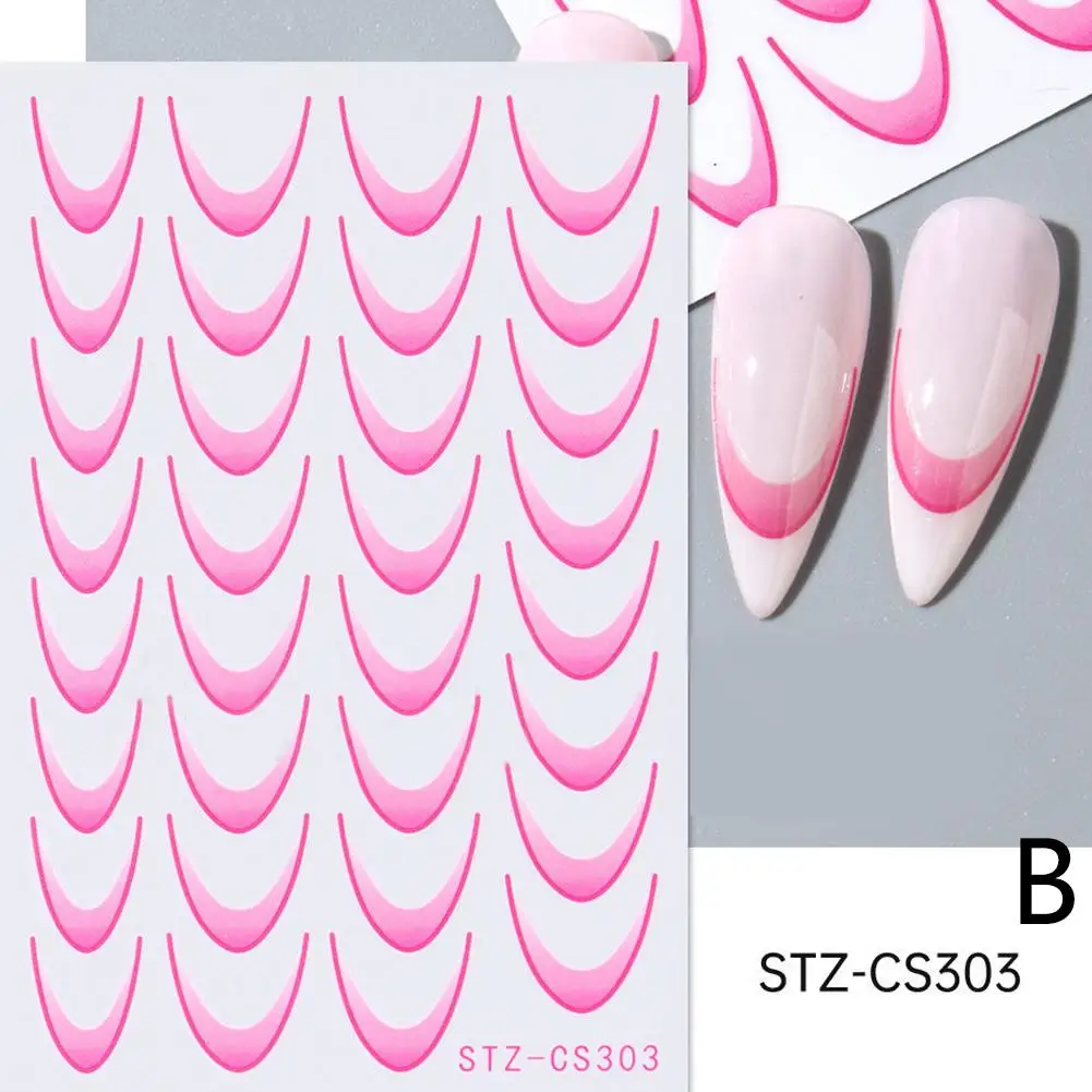 Gradient Color French Manicure Nail Art Designs Stickers Self-Adhesive Nail Tips Guides For DIY Decoration Stencil Tools R9M9