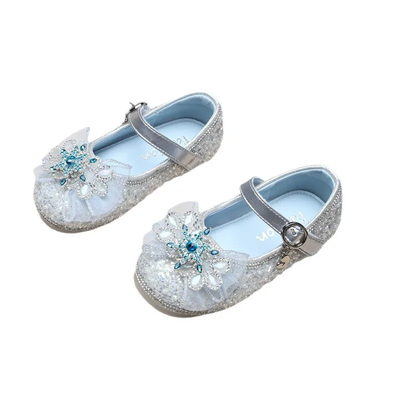 

Children's Girls Bowknot Crystal Velcro Square Mouth Small Leather Shoes Kid Toddler Princess Student Performance Flat Shoes
