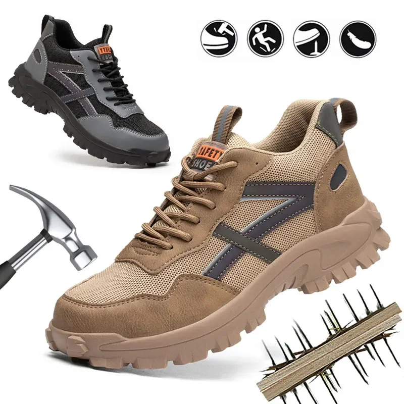 37-48 Men's Anti-smashing Anti-piercing Work Safety Shoes, Comfortable Wear-resistant Safety Steel Toe Sneakers Breathable Boots