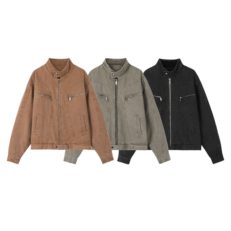 

Coats Men Cool Handsome Stand Collar Moto Denim Jackets Slim Fit Denim Coats High Quality Male Punk Style Casual Zip Jackets