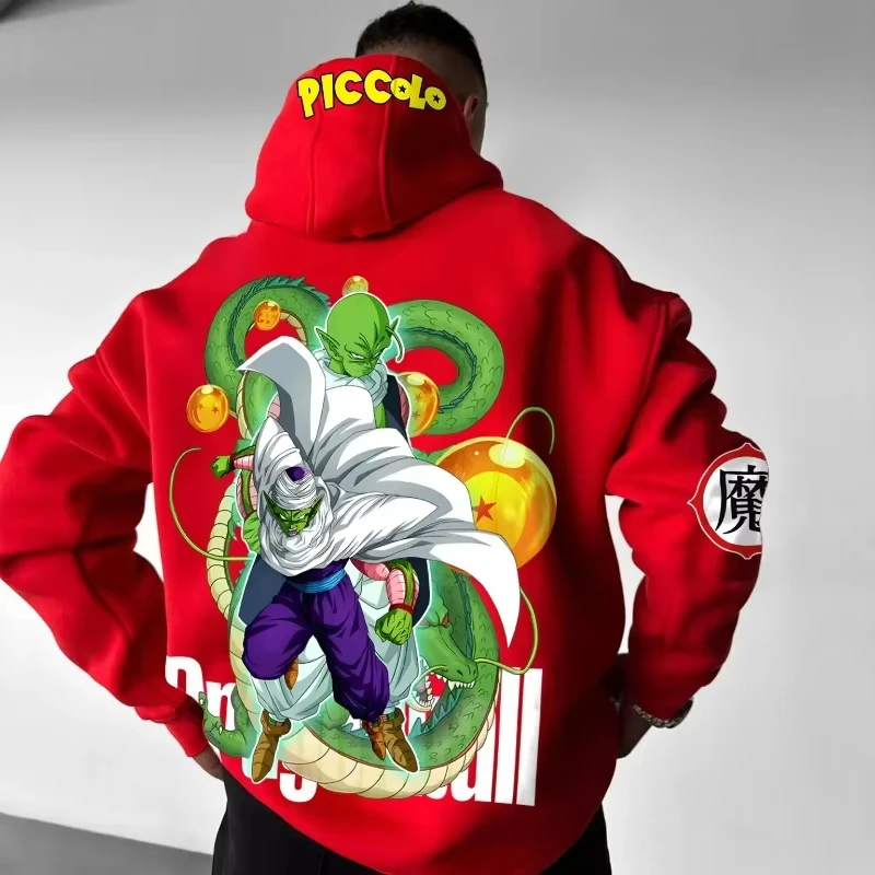 Dragon Ball Goku Vegeta Piccolo Charakter-Print Hoodie Herren Oversized Lässiger Kapuzenpullover Anime Loose Fit Unisex Warme Oberbekleidung