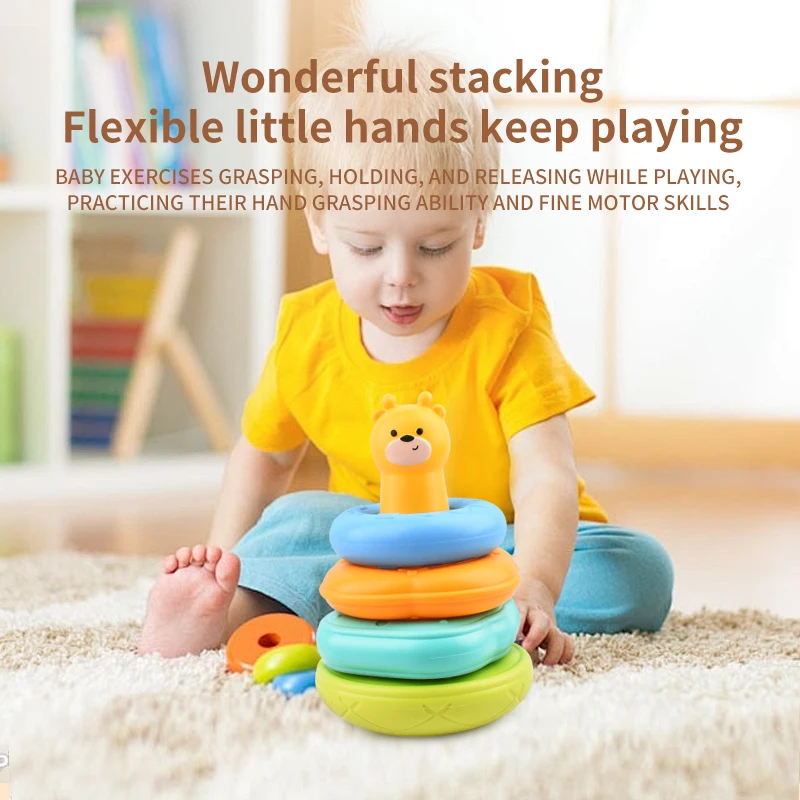 Jouet éducatif pour enfants, animaux de dessin animé, empilage, cercle arc-en-ciel, reconnaissance des formes et des couleurs, jouets pour enfants, casse-tête pour bébés