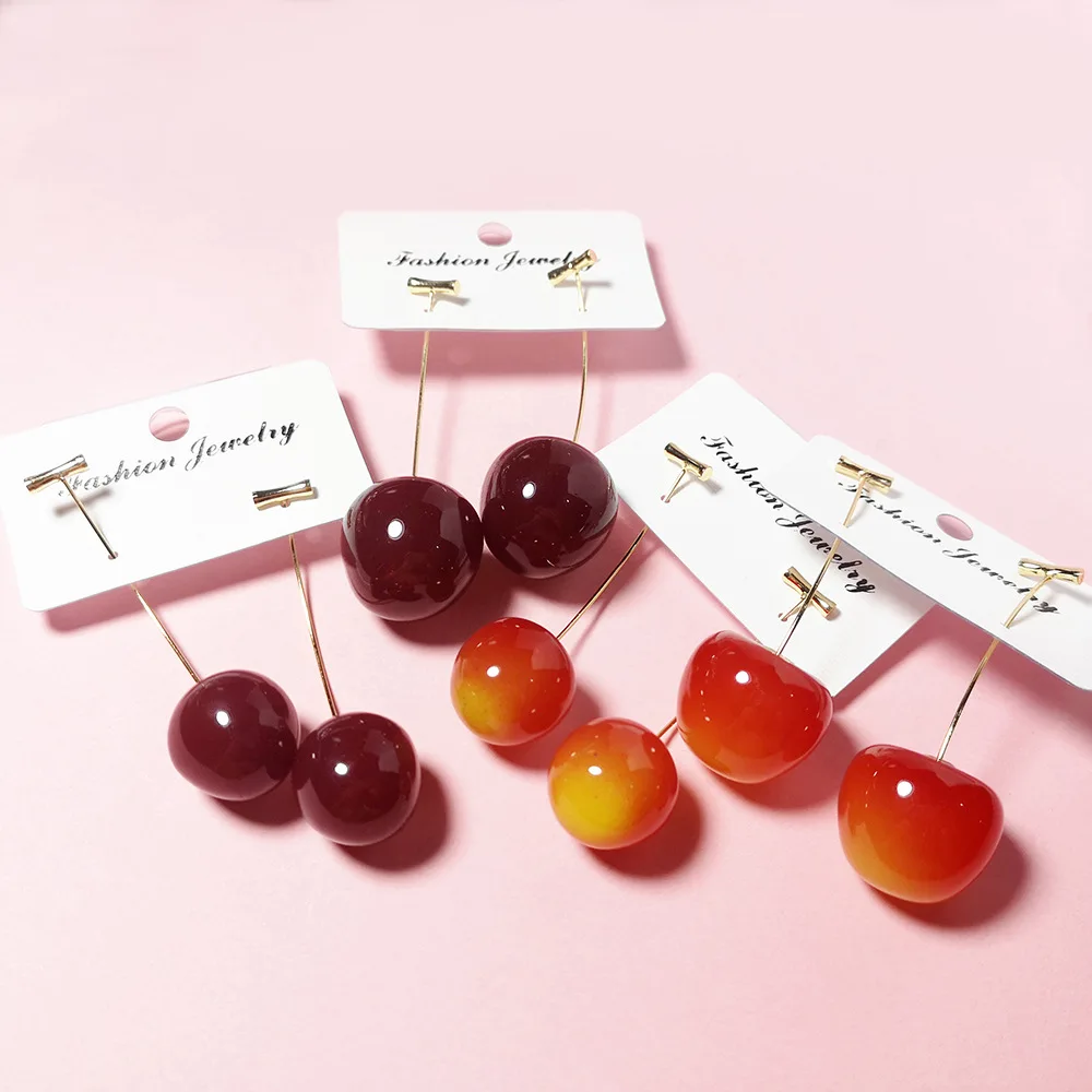New Super Sweet Red Cherry Drop Earrings for Women Metal Acrylic Big Small Cherry Dangle Earrings Party Jewelry Girl Gift