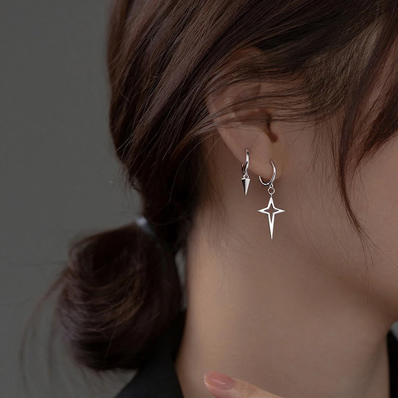 

Silver Earring Fashion Asymmetric Cross Cone Hoop Earrings For Women Mother's Day Jewelry