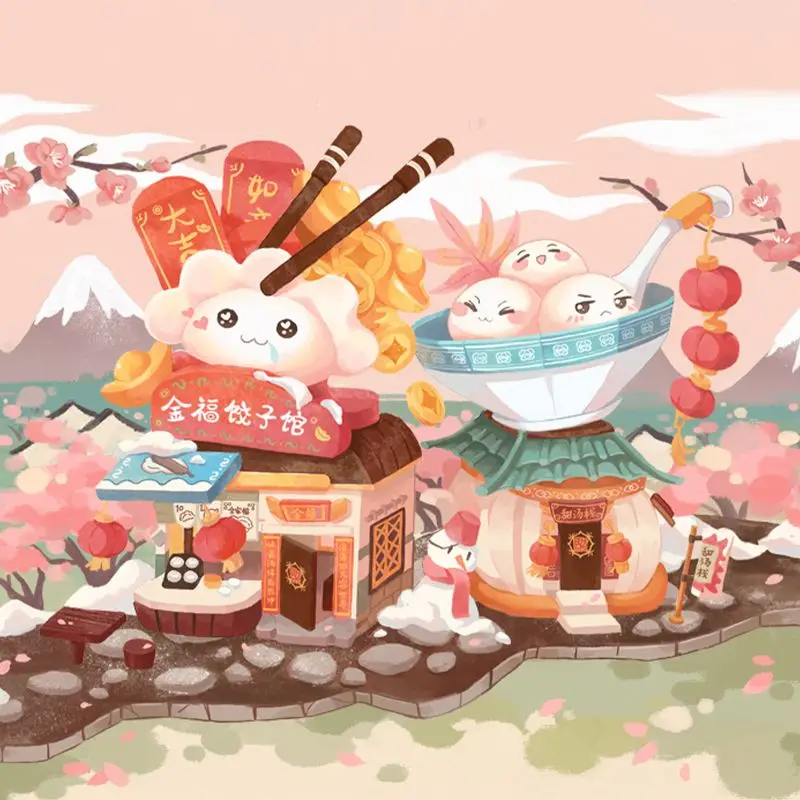 

Wonder Moon Chinese New Year Building Blocks Mini Food Street Scene DIY Bricks Tangyuan Dumpling Decoration Gift