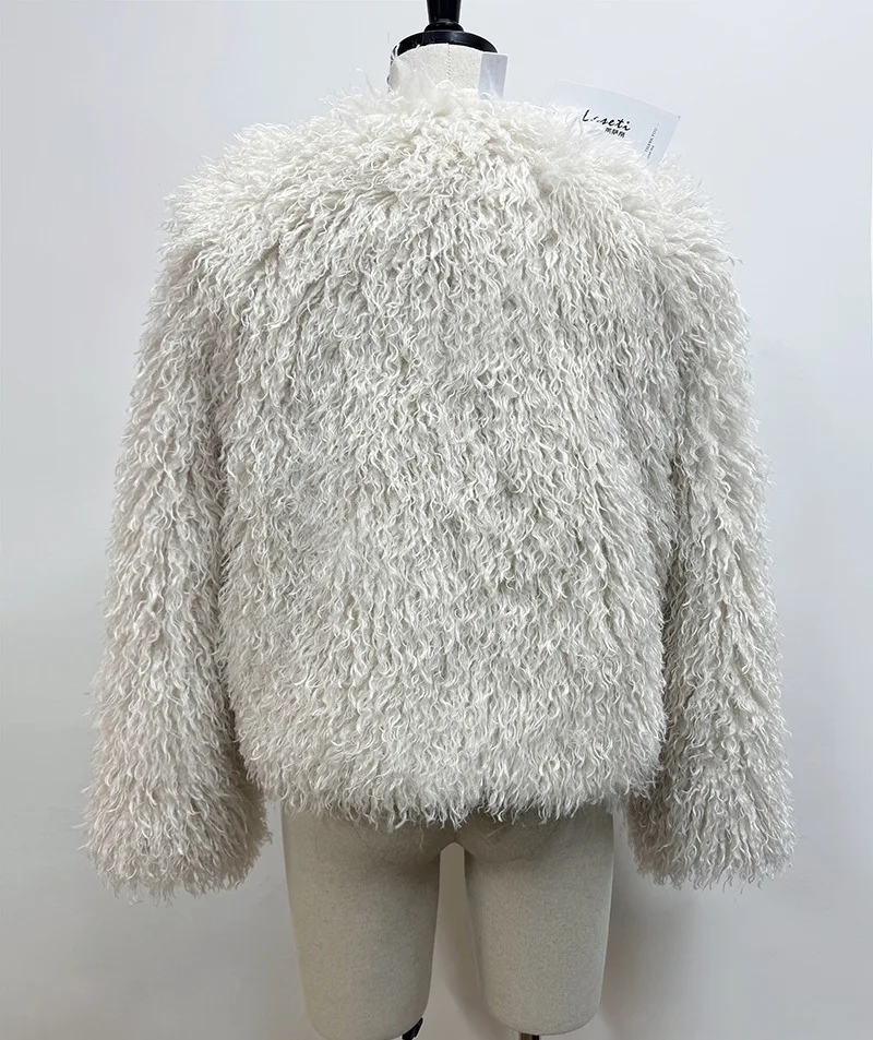 BJTZ 春と秋のファッションショートフェイクファーエコフレンドリーファーコート長袖ぬいぐるみブラウンアウターウェア