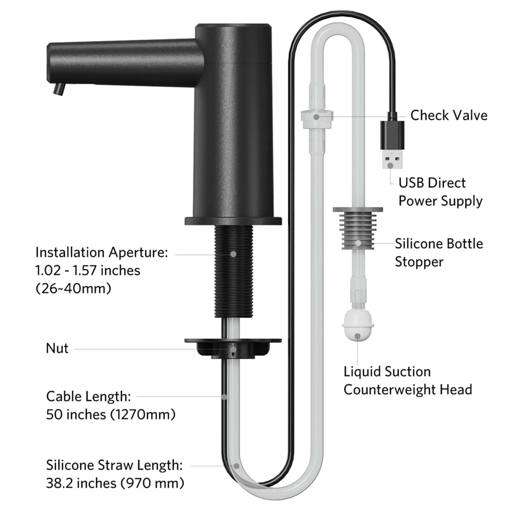 

Touchless Automatic Soap Dispenser for Kitchen Sink Waterproof Infrared Sensor Foam/Liquid Pump with 100cm Extension Tube