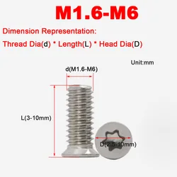 M1.6M2M2.5M3M4M6 304 Stainless Steel Non-Standard Plum Blossom Groove Small Diameter Thin Countersunk Head Screw
