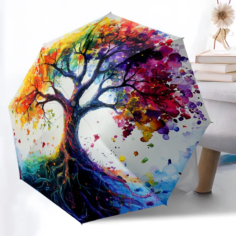 

1pc Automatic Open/Close Umbrella with Color-Changing Tree Design - Automatic Folding/Opening, 8-Rib Windproof Canopy, Compact