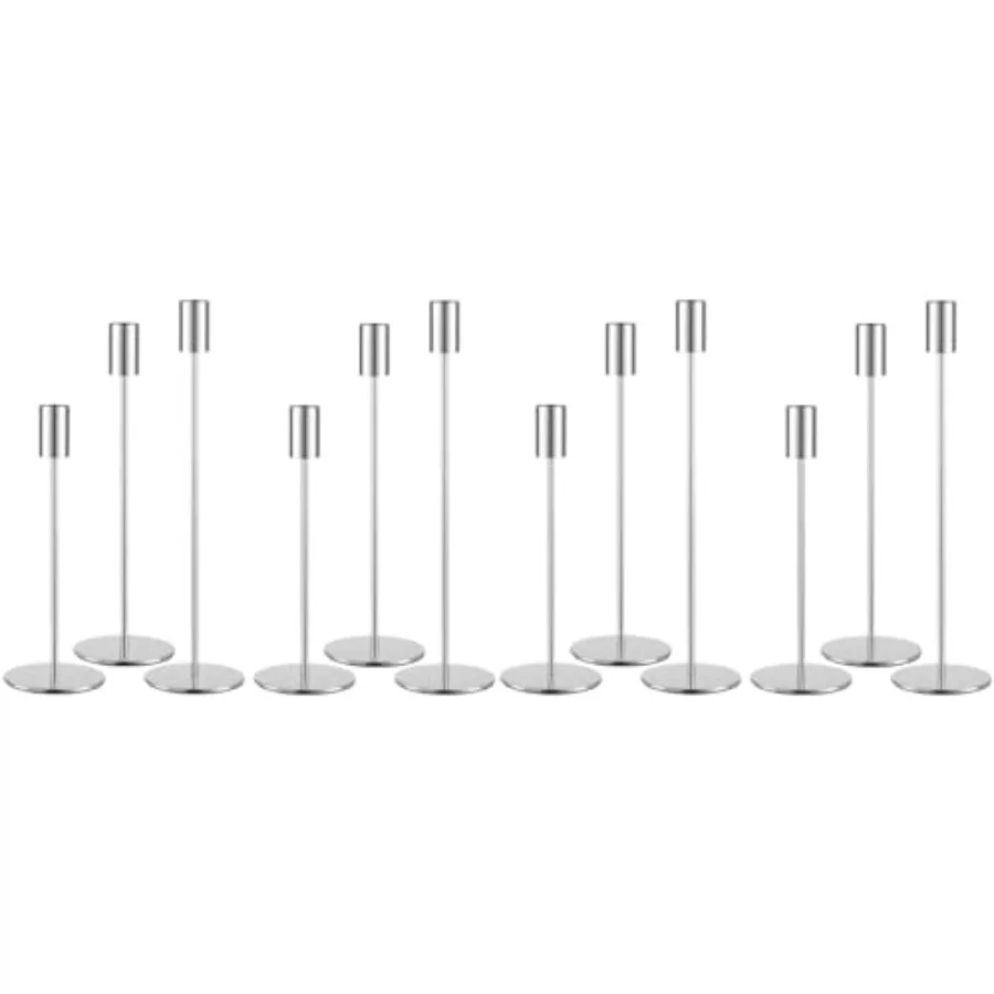 

Set of 12 Taper Candle Holders, Tall Candle Holder, Metal Candlestick Holders, Fits 3/4 inch Thick CandleandLed Candles, for Ta