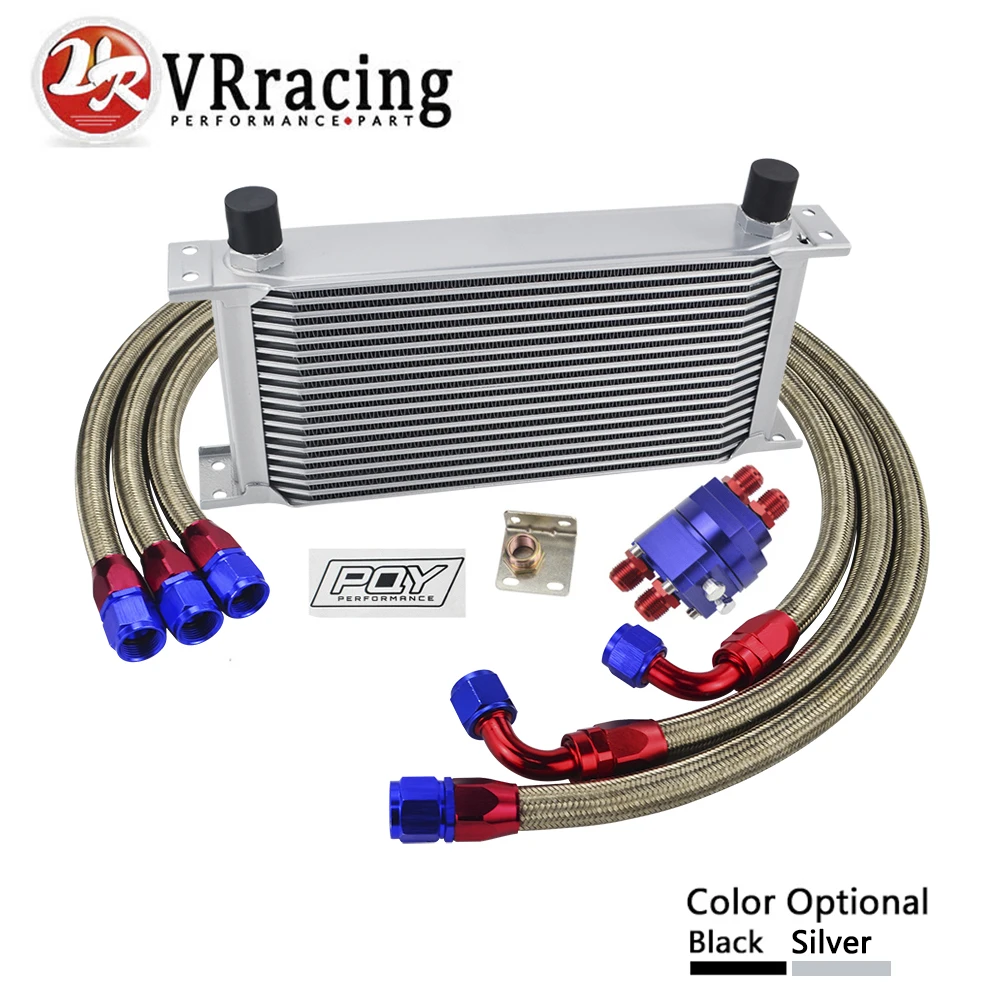 

VR - UNIVERSAL AN10 OIL COOLER KIT 19ROWS OIL COOLER + OIL FILTER ADAPTER + STAINLESS BRAIDED HOSE WITH PQY STICKER+BOX