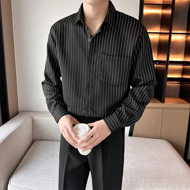 Spring and Summer Striped Shirt Men's Long-sleeved Ins Hong Kong Style Japanese Trendy Brand Handsome Loose Retro Korean Top