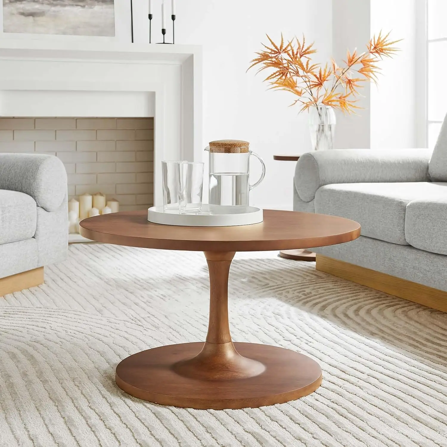 Lina Round Wood Coffee Table in Walnut