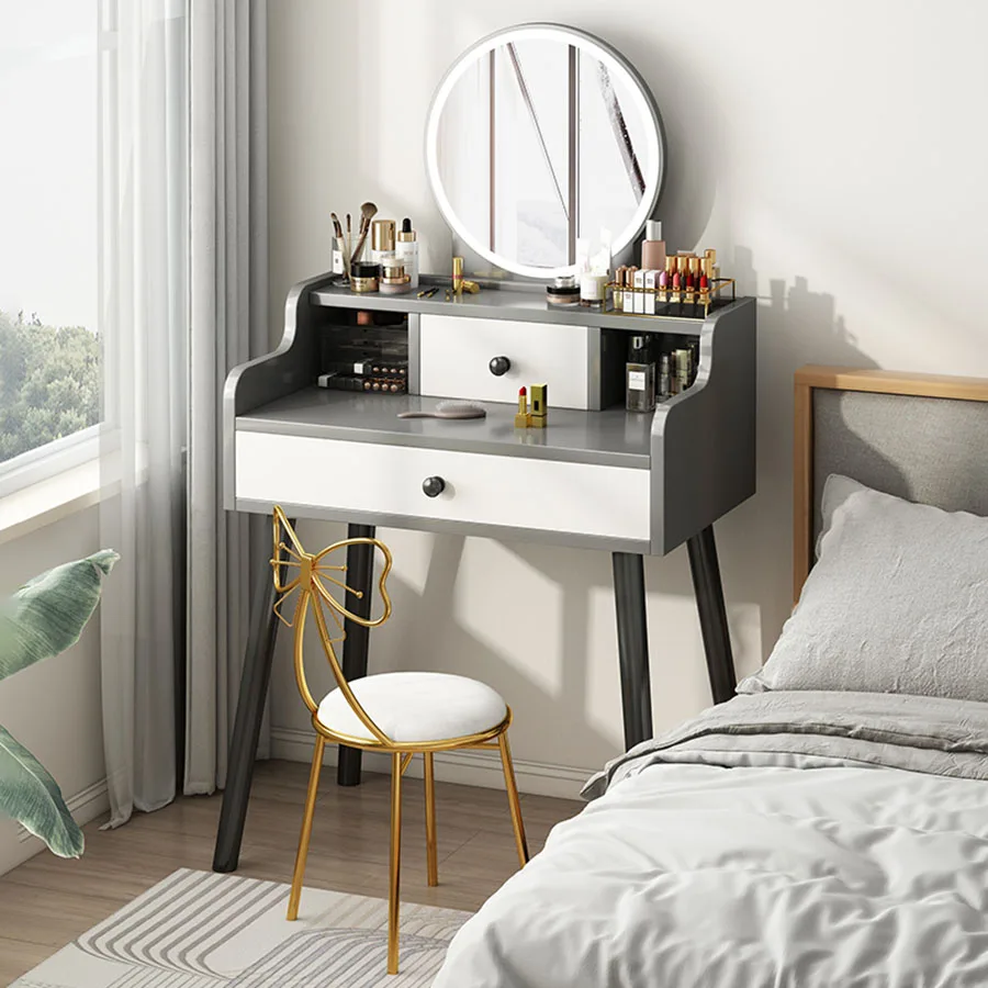 Modern Vanity Table Gray White Color Small Tall Compact Drawer Decor Makeup Artist Dressers Minimal Kommode Bedroom Furniture