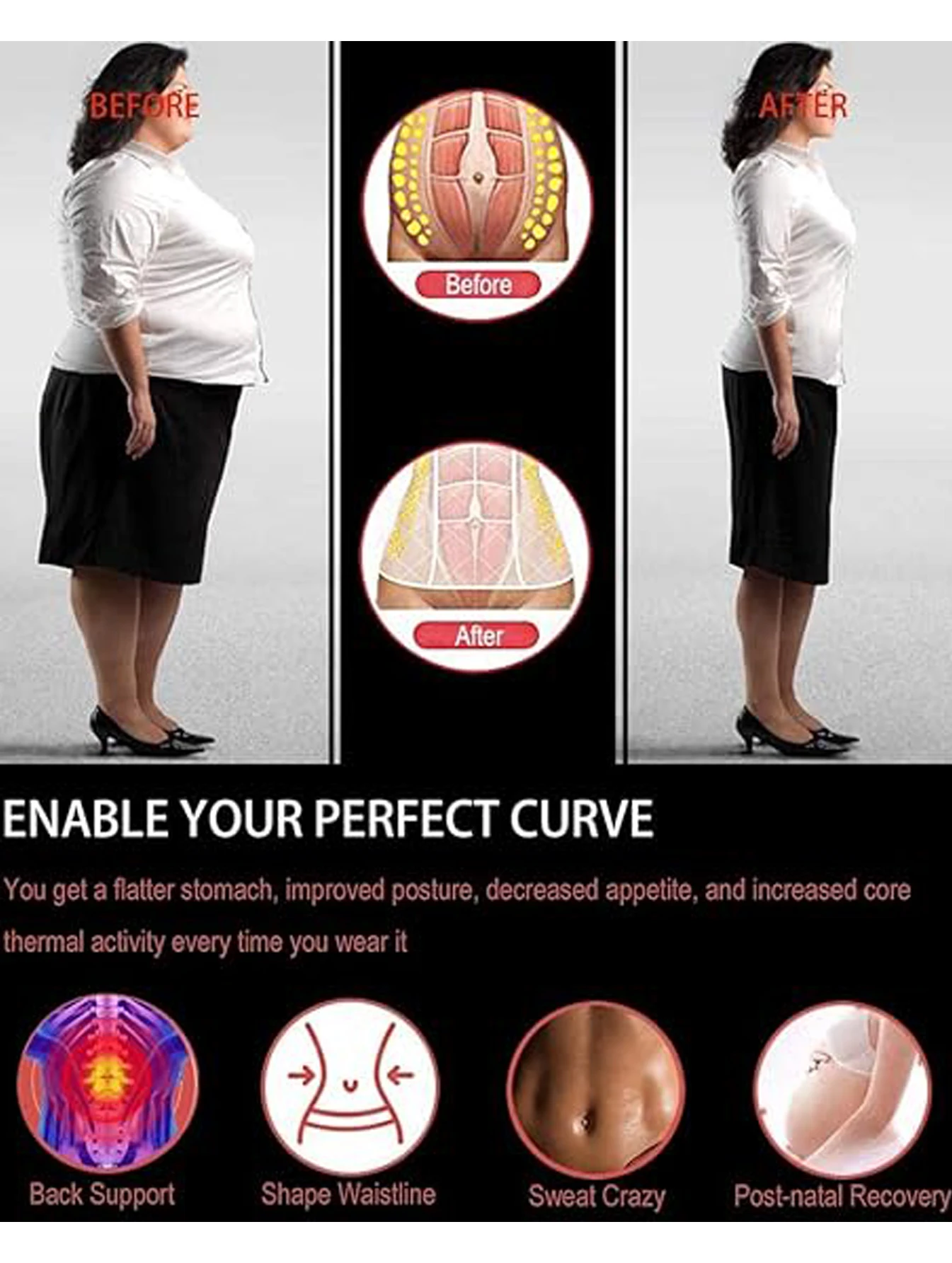 바디쉐이핑 스포츠 & 땀을 많이 흘리는 산후 슬리밍 이중벨트 지퍼형 복부 타이트닝 웨이스트 트레이너 (운동 시 사용)