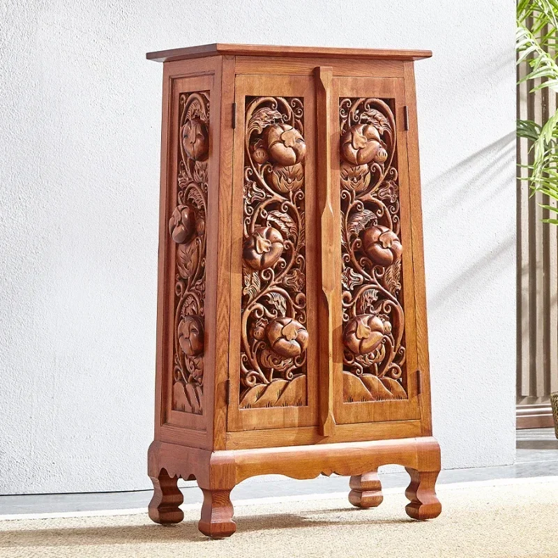 

Hot selling Thai style solid wood carved cabinet, carved living room, wall facing foyer cabinet