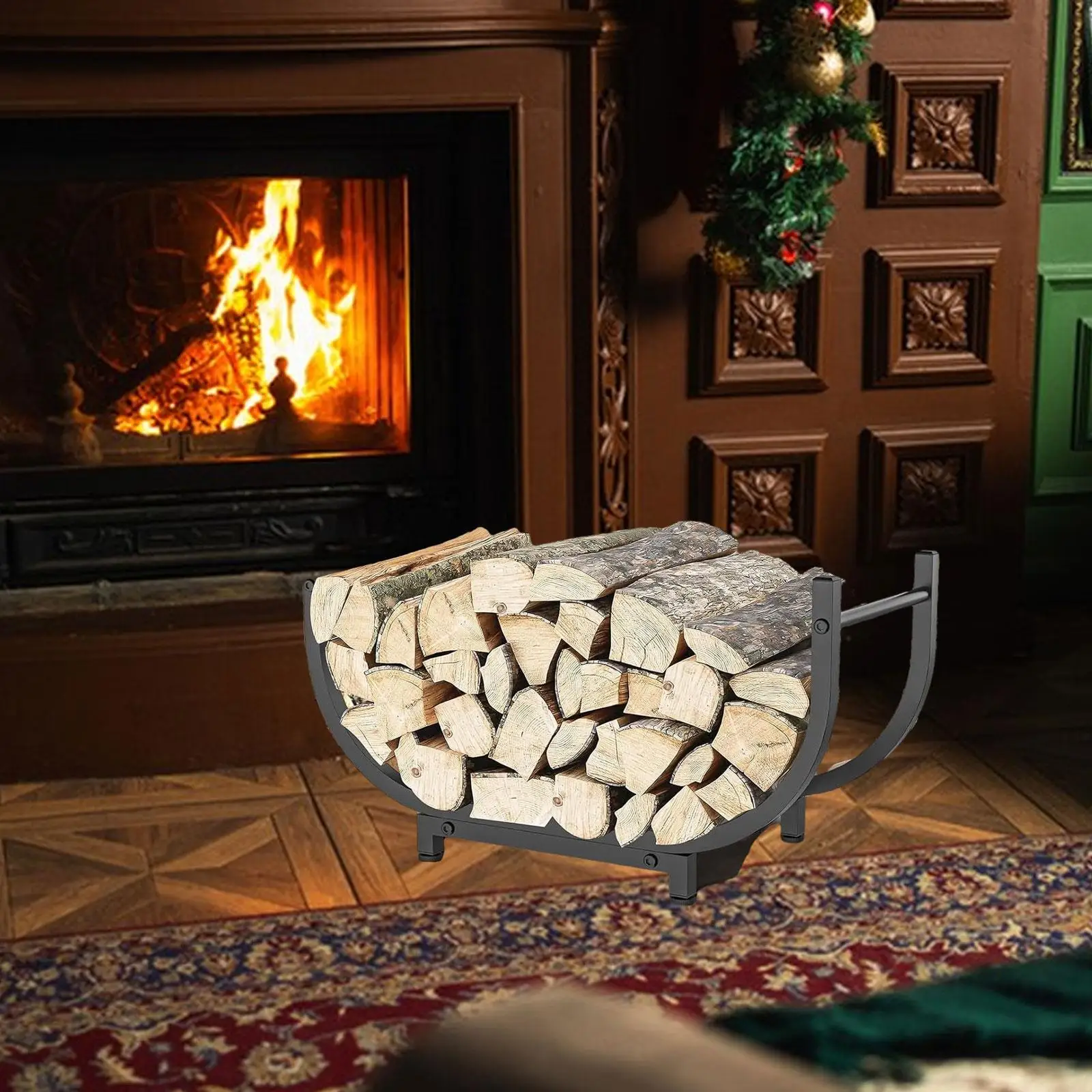 

Крытая и наружная стойка для дров, черный металлический держатель для бревен, декоративная подставка для патио, террасы, балкона