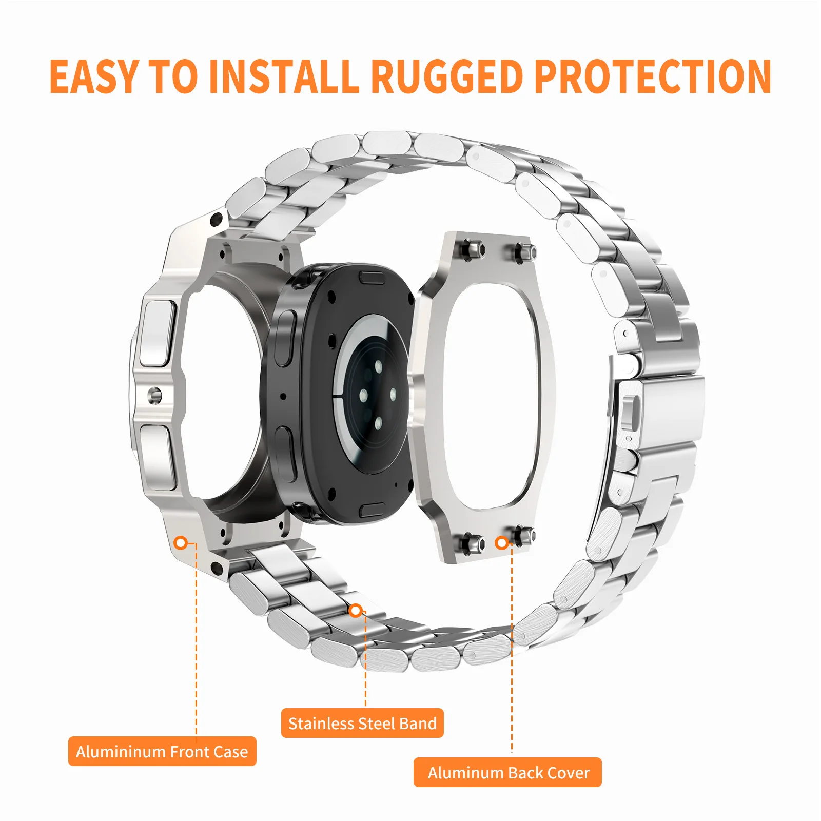 Kit de modificação de luxo para samsung watch 8 clássico 46mm caixa de metal faixa de borracha para relógio 8 40mm 44mm kit de reequipamento acessórios