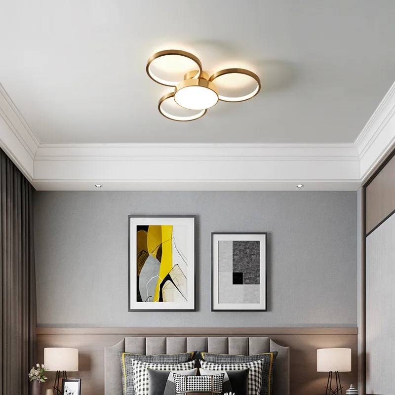 Personality Circular Copper LED Ceiling Light Design Luxury Home Accessories Lamp Living Room Restaurant Kitchen Hotel Luminaire