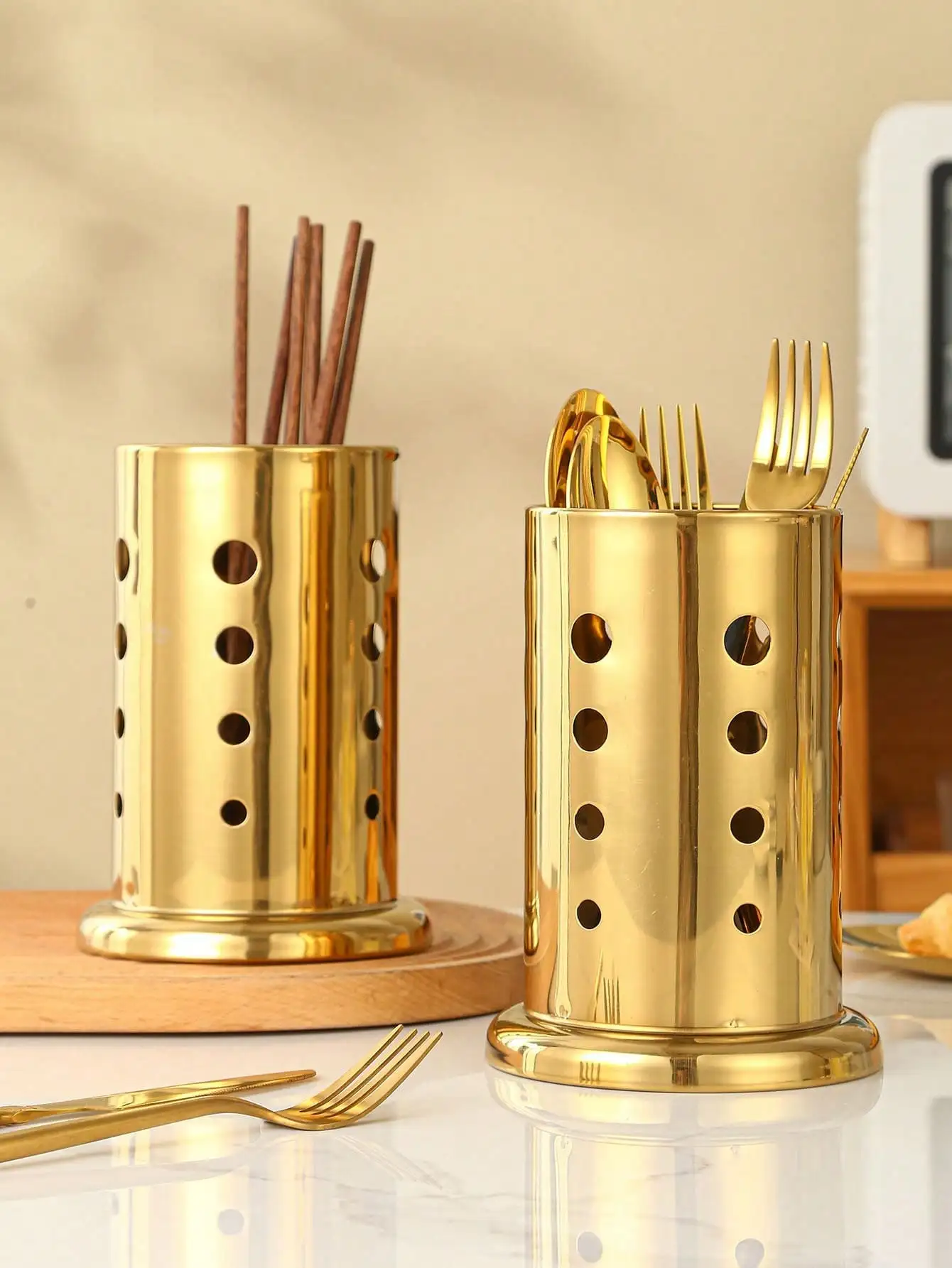 

1pc Golden Stainless Steel Flatware Storage Box