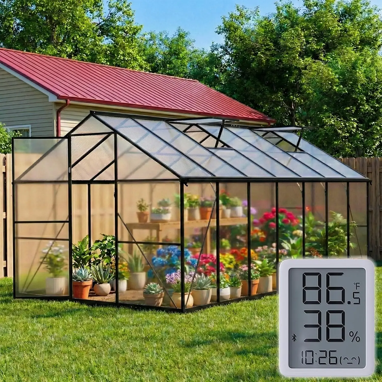 8x14 FT Polycarbonate Greenhouse, Heavy Duty Aluminum Walk-in Garden Backyard Snow-Resistant Easy Assembly, Customized