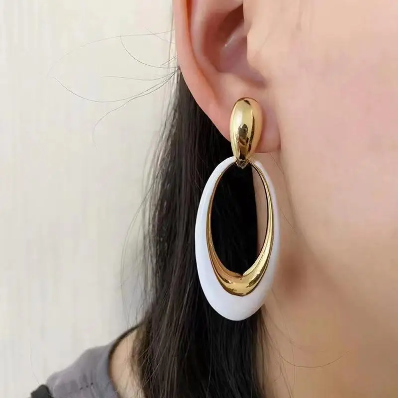 Boucles d'Oreilles Géométriques Creuses en Glaçure de exacttelettes pour Femme, Grandes Boucles d'Oreilles Exagérées, Bijoux de Style Européen et Américain, Décor de Fiançailles, 1 Paire