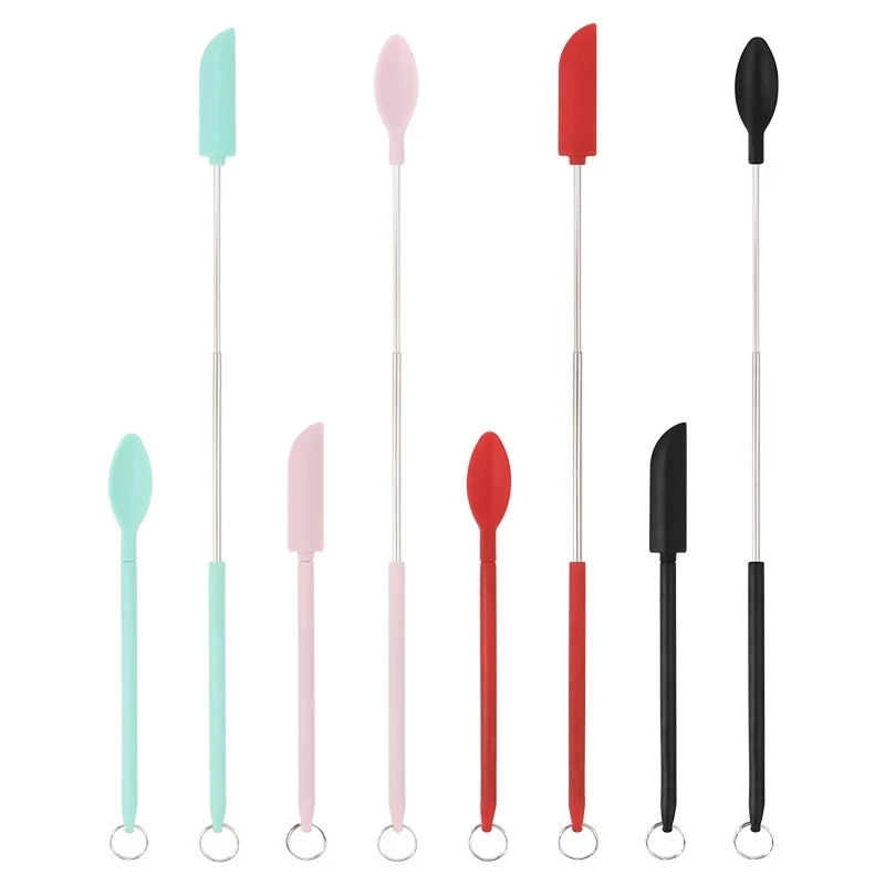 New Mini Silicone Telescopic Small Tip Scraper Spoon Spatula Sauce Cooking Cosmetics With Buckle Retractable Digging Spoon Kitch