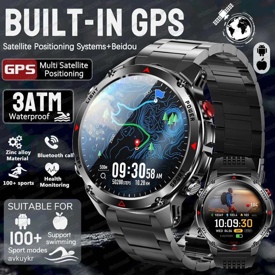 

T-Rex 3, военные GPS, мужские умные часы для плавания на открытом воздухе, 1,46-дюймовый HD-дисплей, компас, пульсометр, BT-вызов, 3 АТМ, водонепроницаемый браслет