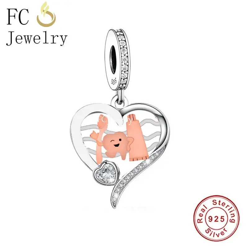 Abalorio de plata 925 para hacer dentífrico y cepillo de dientes para mujer, compatible con Pulsera Original, Berloque, dentista profesional