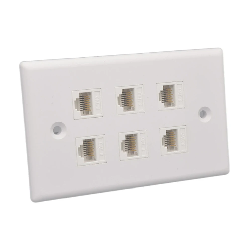 

CAT6 Network Socket RJ45 120 Type Jack Wall Plate 1/2/3/4/6 Port Female to Female in White for Internet Patch Cord USA Faceplate