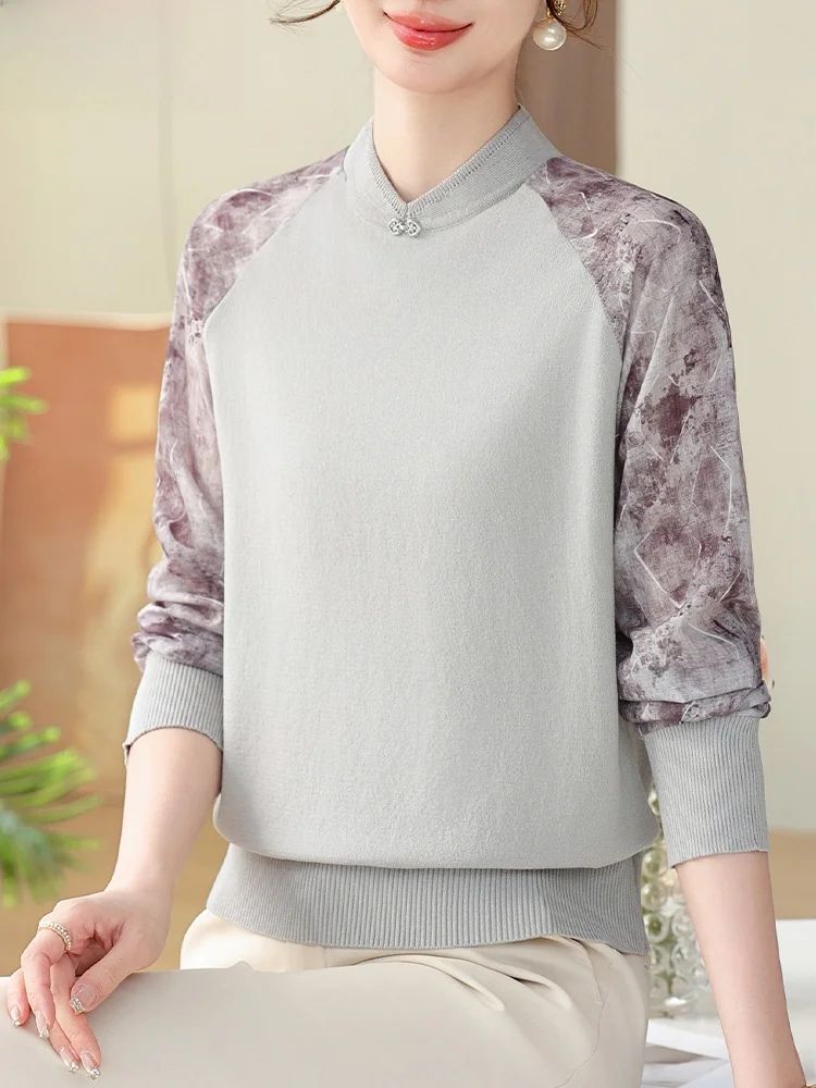 

Весенний вязаный женский модный топ с длинным рукавом, одежда для мам, новинка 2025 года, из полиэфирного волокна, свободный крой, круглый вырез