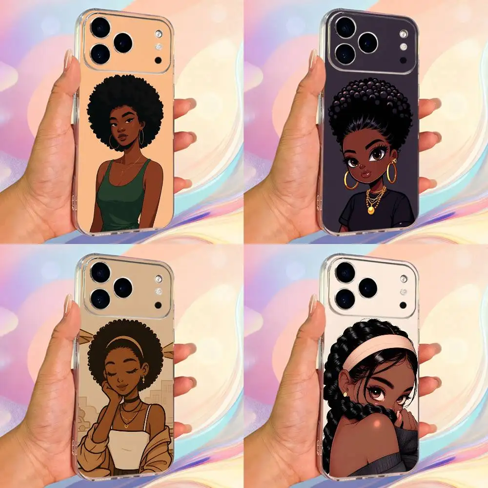 

Cartoon Afro Black Girls Phone Case For iPhone 14,13,12,11,17,16,15,Pro,Max,Plus,X,XS,XR,SE,Mini Transparent Soft Cover