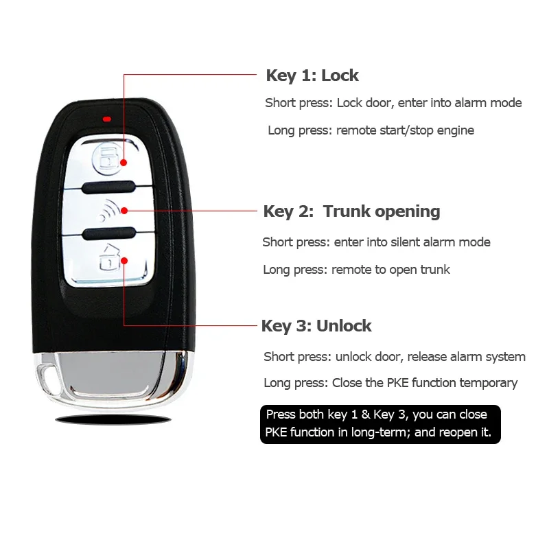 XRNKEY12V System automatycznego uruchamiania bezkluczykowy dostęp do pojazdu jeden Start-Stop przycisk do uruchamiania silnika Alarm do pojazdu PKE