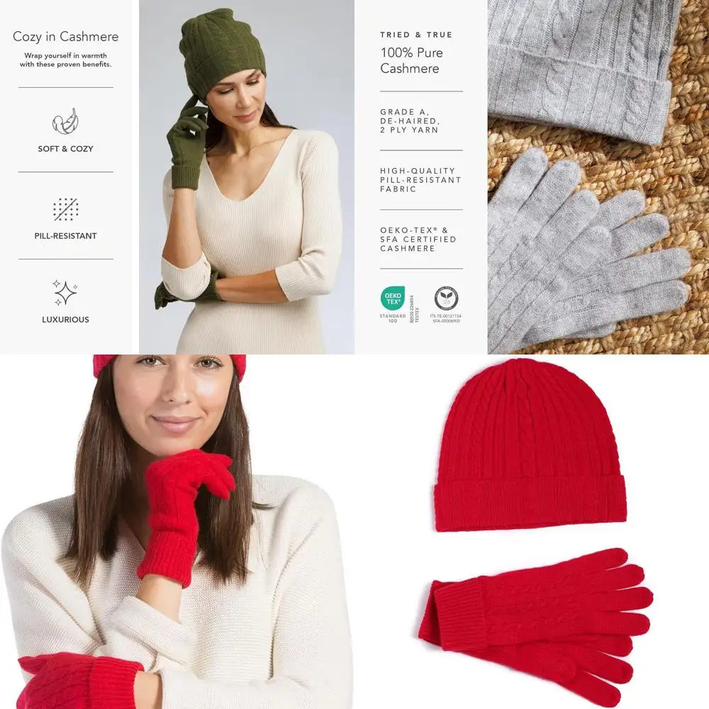 

Fishers Finery Women's 100% Pure Cashmere Hat & Glove Set with Exquisite Box