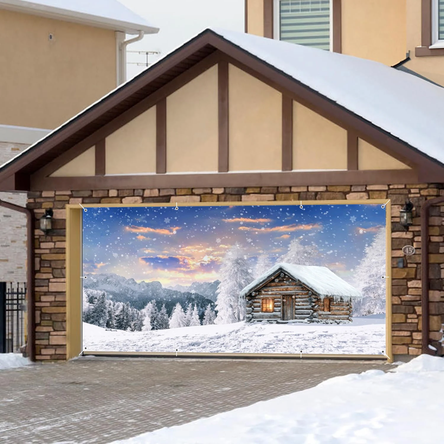 Winter Snow Mountain Weihnachten Garagentor Banner Große Weihnachtshintergrunddekoration für Outdoor Indoor Home Holiday Party