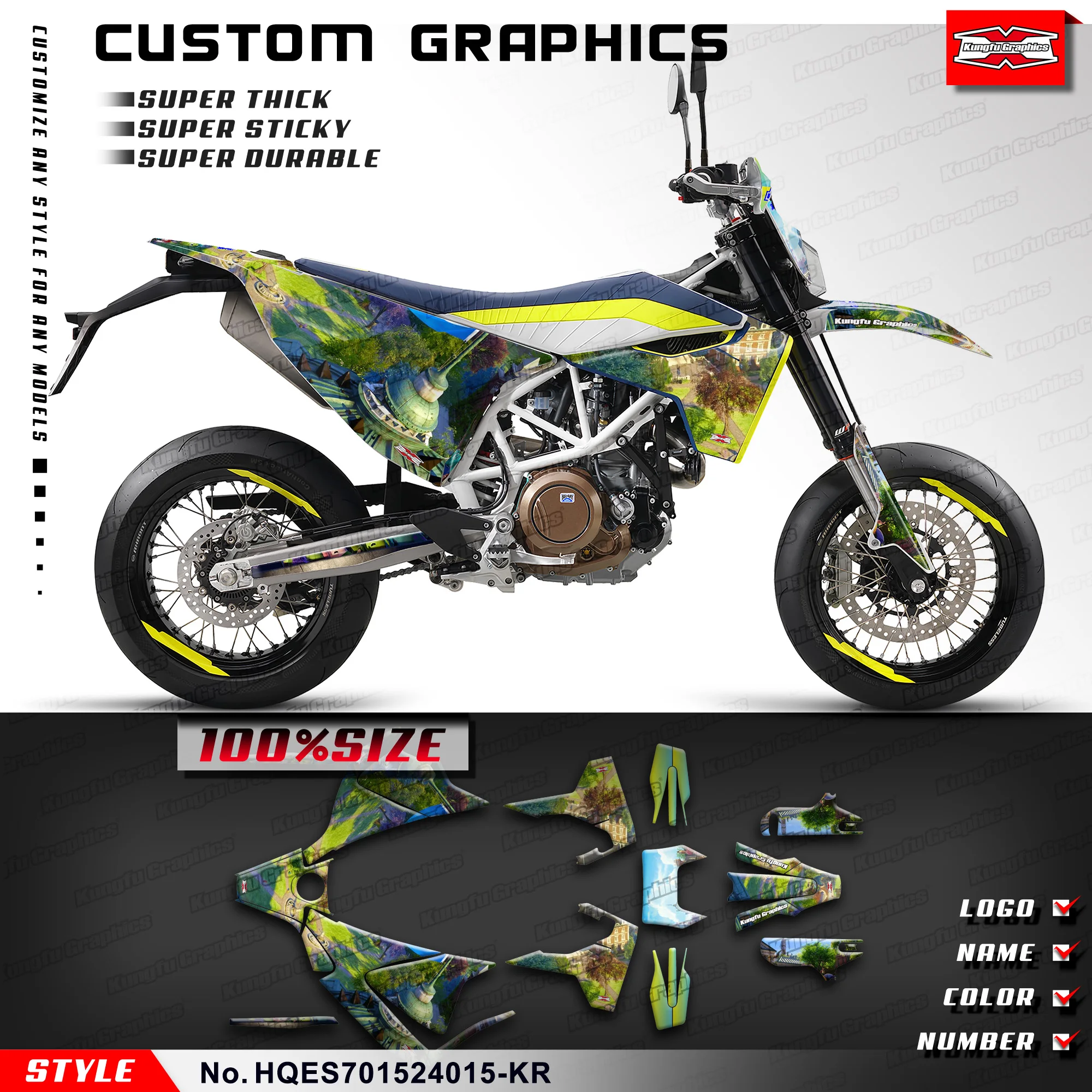 

KUNGFU GRAPHCS Custom Sticker Vinyl Wrap Kit for Husqvarna Enduro Supermoto 701 2015-2024, HQES701524015-KR