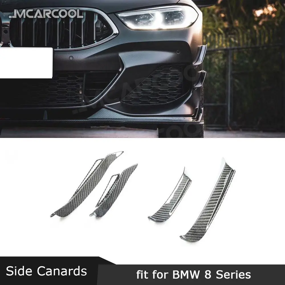 คาร์บอนไฟเบอร์แห้งด้านหน้ากันชนด้านข้าง Canards Fins Flaps ฝาครอบสปอยเลอร์ 4 PCS สําหรับ BMW 8 Series 840i G14 G15 G16 2019 2020